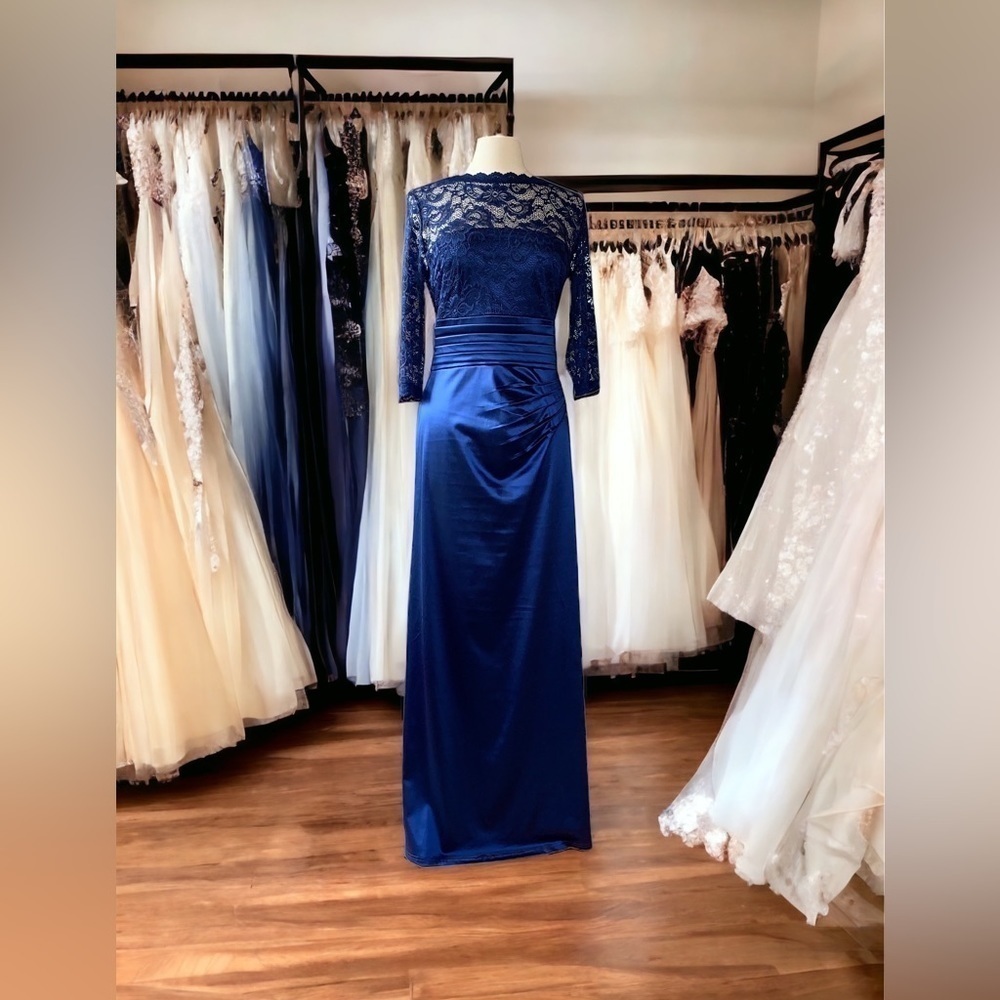 Navy Satin and lace formal Dress Medium New with Tags